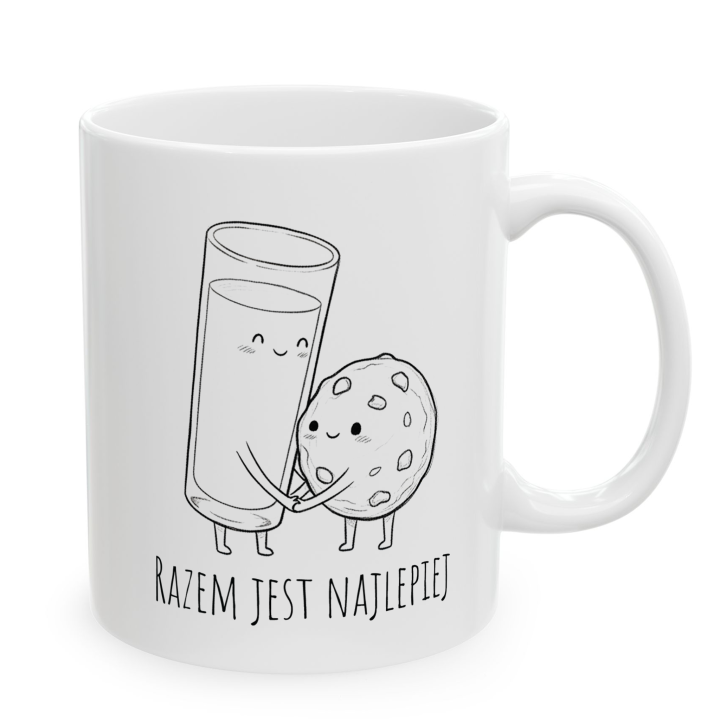 Kubek z nadrukiem „Razem jest najlepiej” – mleko i ciasteczko
