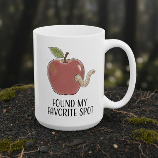 Kubek „FOUND MY FAVORITE SPOT” – romantyczny żart jabłko