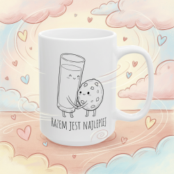 Kubek z nadrukiem Duet mleko i ciasteczko „RAZEM JEST NAJLEPIEJ”