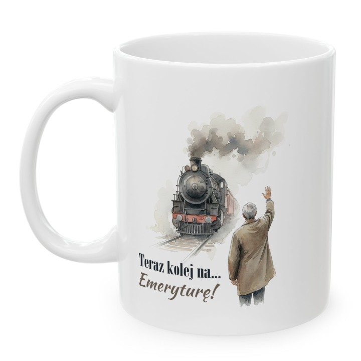Kubek na emeryturę z lokomotywą „Teraz kolej…”