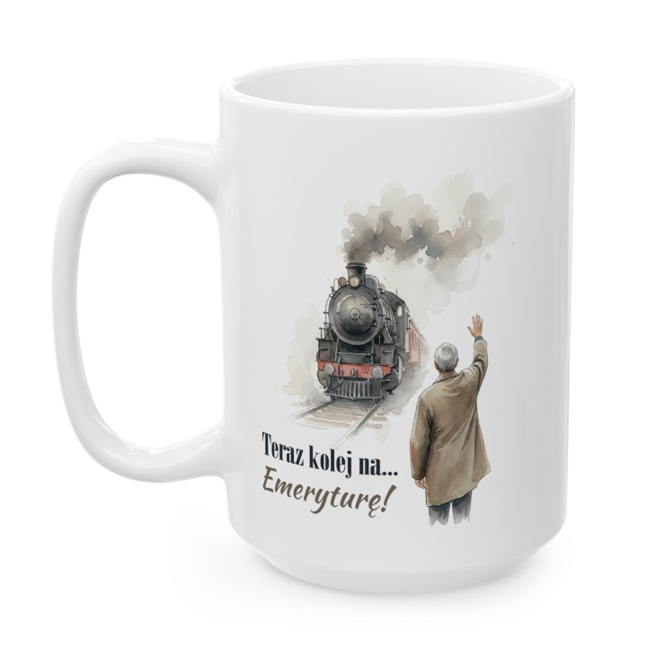 Kubek na emeryturę z lokomotywą „Teraz kolej…”