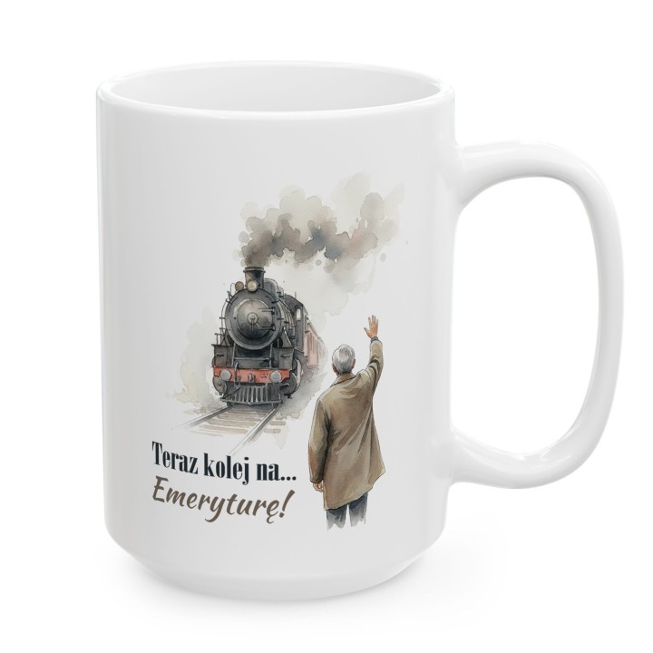 Kubek na emeryturę z lokomotywą „Teraz kolej…”
