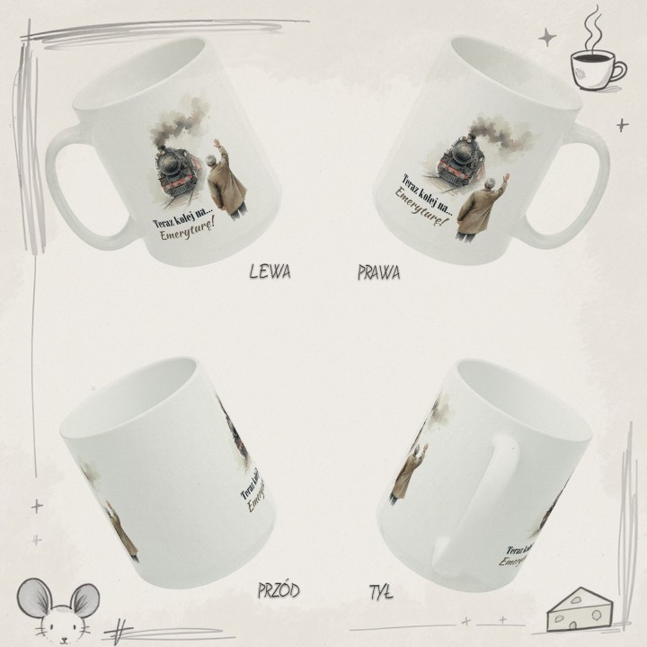 Kubek na emeryturę z lokomotywą „Teraz kolej…”