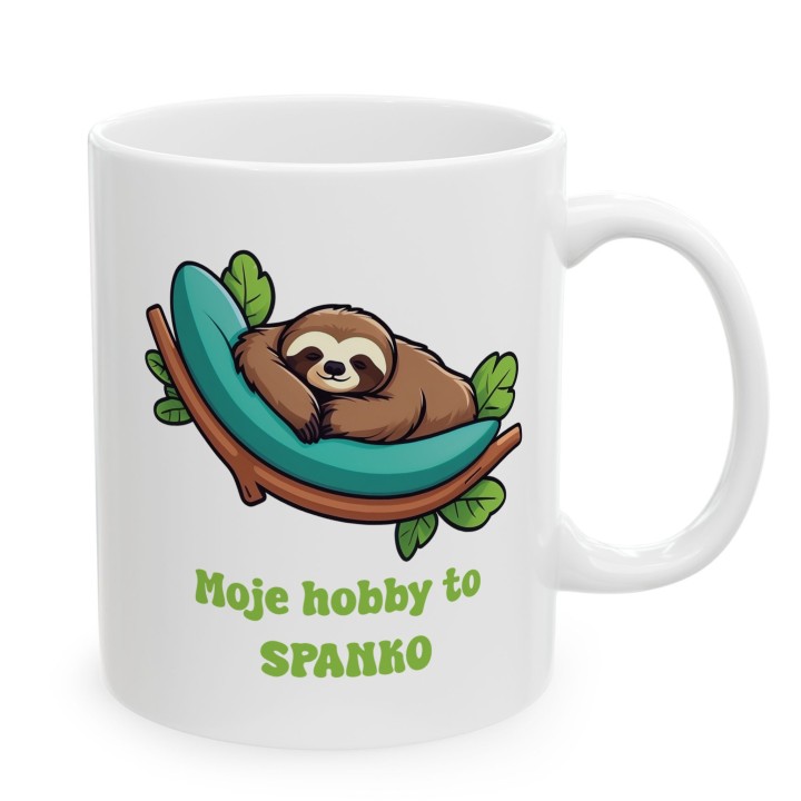 Kubek z leniwcem „Moje hobby to SPANKO” - śmieszny napis