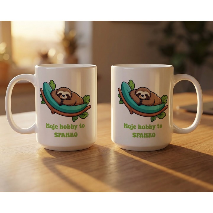 Kubek z leniwcem „Moje hobby to SPANKO” - śmieszny napis