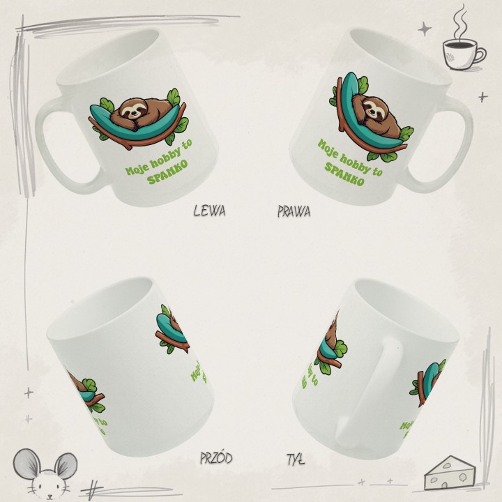 Kubek z leniwcem „Moje hobby to SPANKO” - śmieszny napis