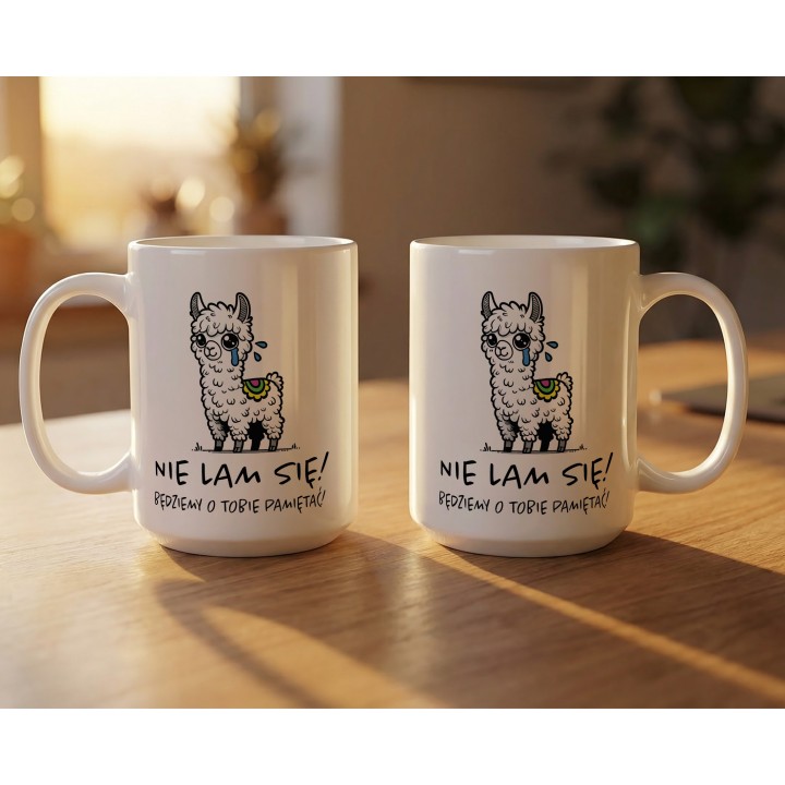 Kubek „Nie lam się!” – lama i gra słów na pożegnanie z pracy
