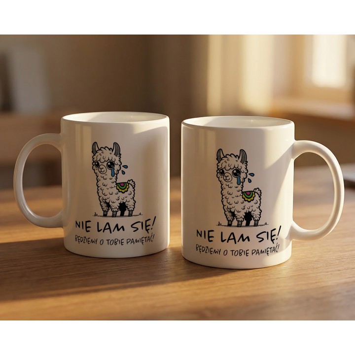 Kubek „Nie lam się!” – lama i gra słów na pożegnanie z pracy