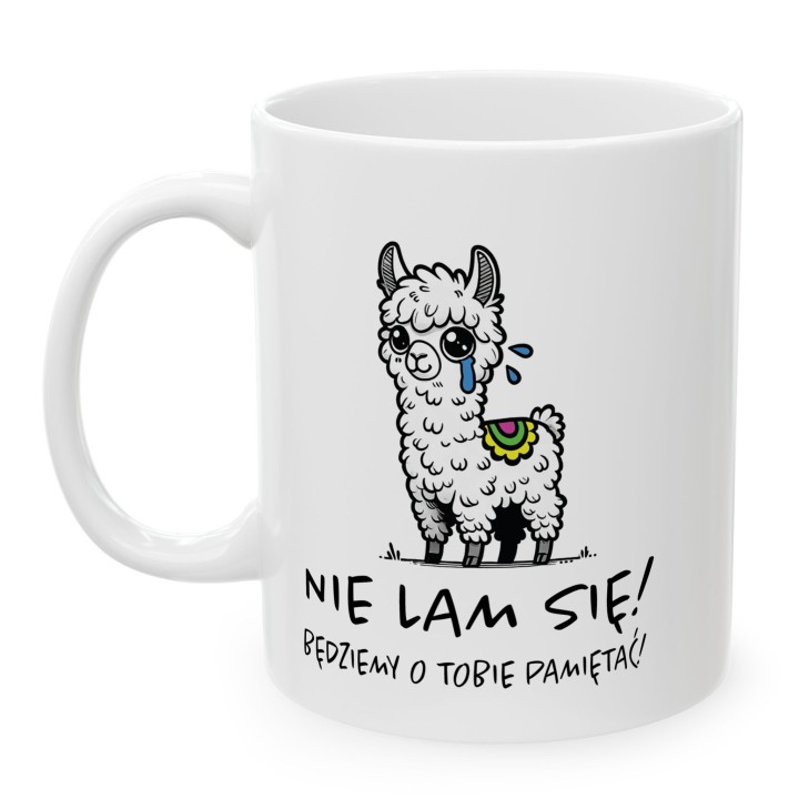 Kubek „Nie lam się!” – lama i gra słów na pożegnanie z pracy