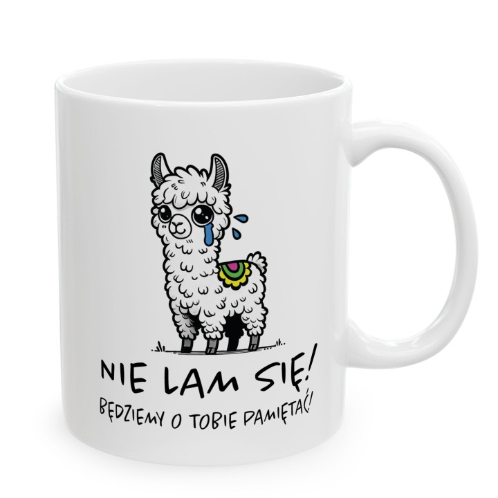 Kubek „Nie lam się!” – lama i gra słów na pożegnanie z pracy