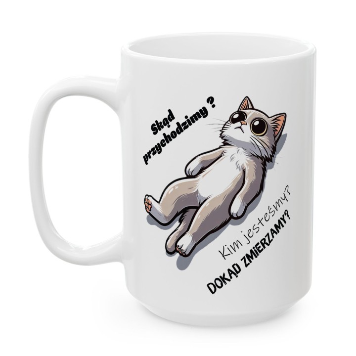 Kubek z kotem i egzystencjalnym tekstem – idealny prezent dla miłośników kotów