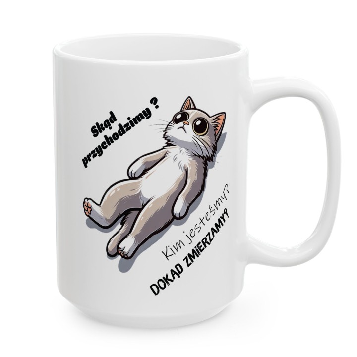 Kubek z kotem i egzystencjalnym tekstem – idealny prezent dla miłośników kotów