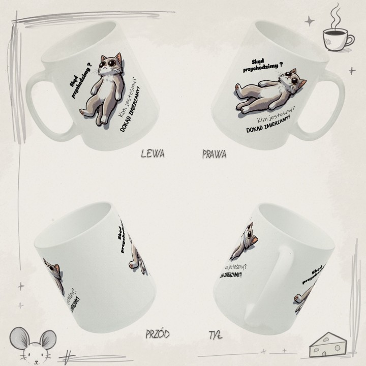 Kubek z kotem i egzystencjalnym tekstem – idealny prezent dla miłośników kotów