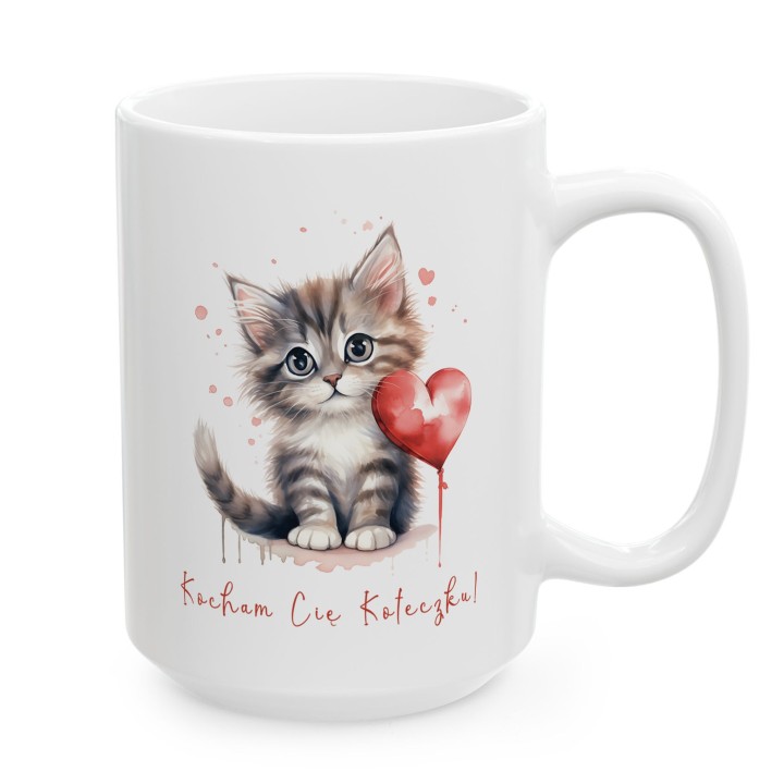 Kubek z nadrukiem kotka „Kocham Cię Koteczku!” – romantyczny prezent