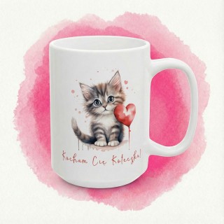 Kubek z nadrukiem kotka „Kocham Cię Koteczku!” – romantyczny prezent