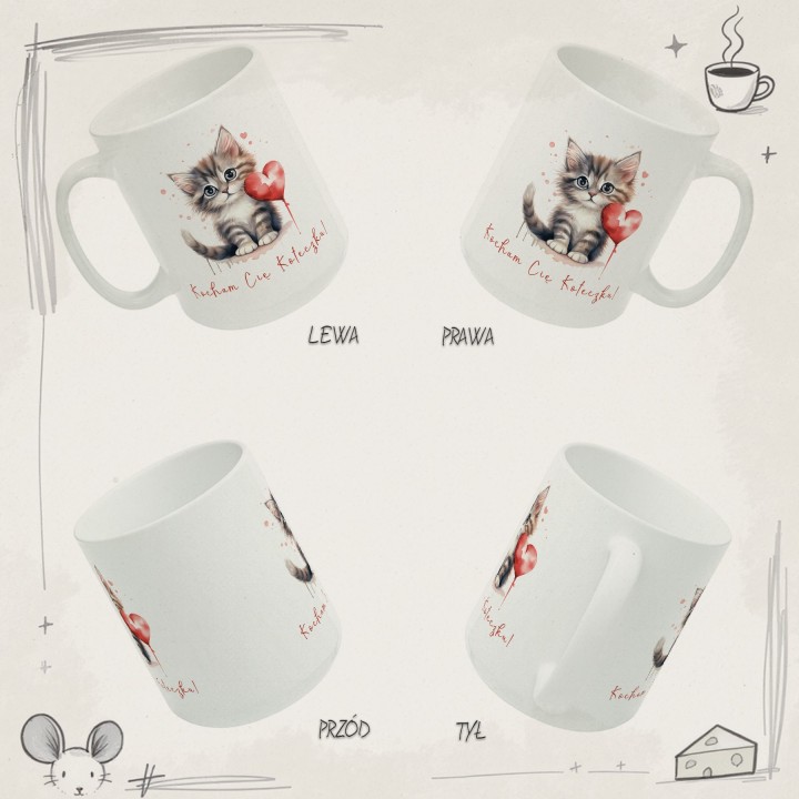 Kubek z nadrukiem kotka „Kocham Cię Koteczku!” – romantyczny prezent