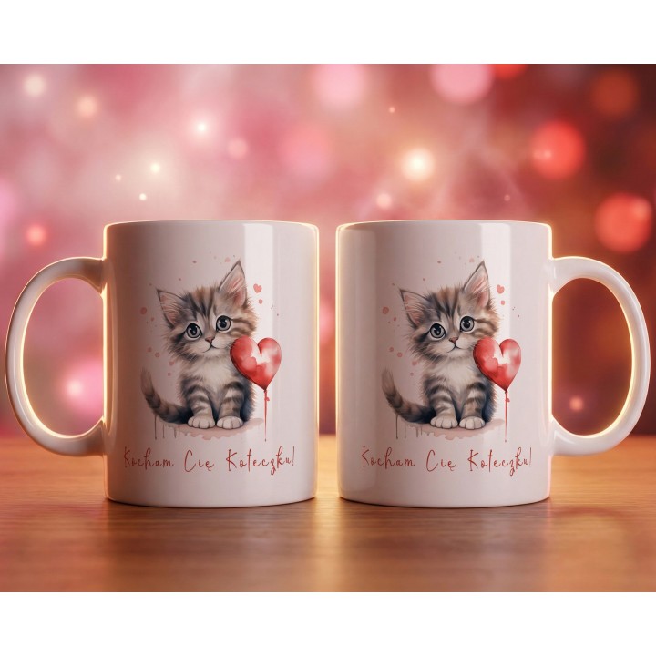 Kubek z nadrukiem kotka „Kocham Cię Koteczku!” – romantyczny prezent