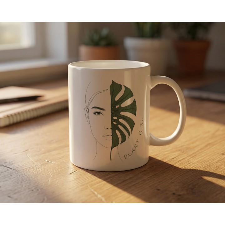 Kubek „Plant Girl” z monsterą – minimalistyczny kubek z napisem dla miłośniczki roślin