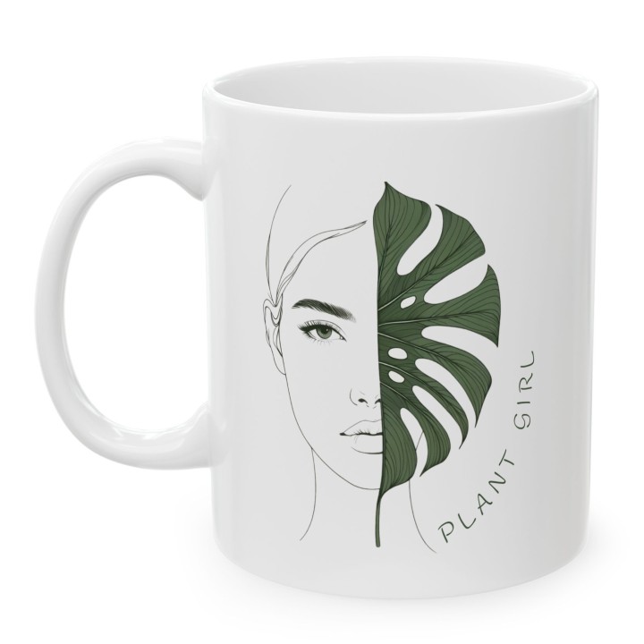 Kubek „Plant Girl” z monsterą – minimalistyczny kubek z napisem dla miłośniczki roślin