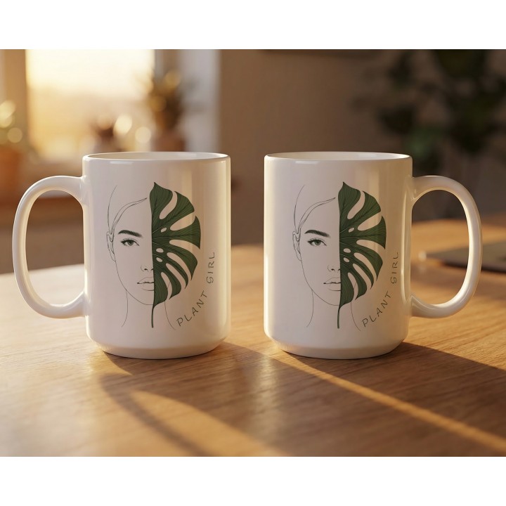 Kubek „Plant Girl” z monsterą – minimalistyczny kubek z napisem dla miłośniczki roślin