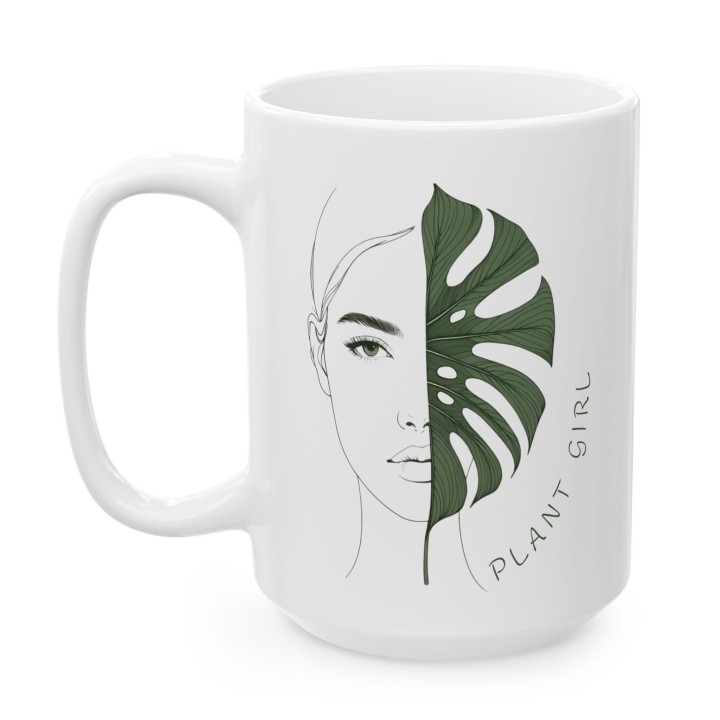 Kubek „Plant Girl” z monsterą – minimalistyczny kubek z napisem dla miłośniczki roślin
