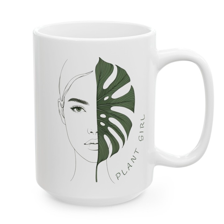 Kubek „Plant Girl” z monsterą – minimalistyczny kubek z napisem dla miłośniczki roślin