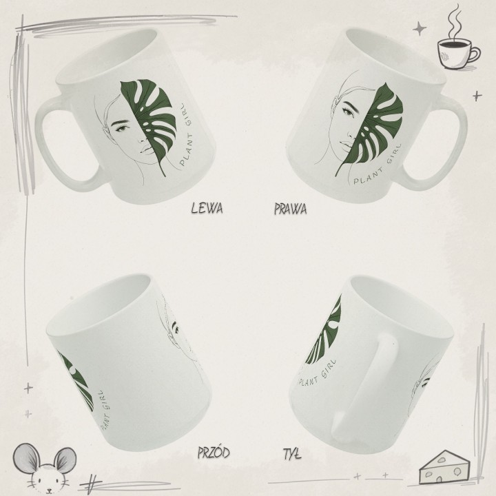 Kubek „Plant Girl” z monsterą – minimalistyczny kubek z napisem dla miłośniczki roślin
