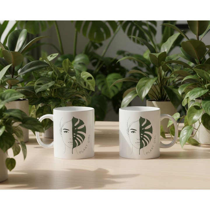 Kubek „Plant Girl” z monsterą – minimalistyczny kubek z napisem dla miłośniczki roślin