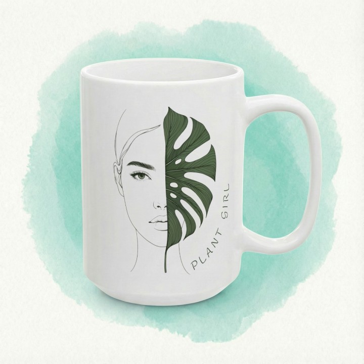 Kubek „Plant Girl” z monsterą – minimalistyczny kubek z napisem dla miłośniczki roślin