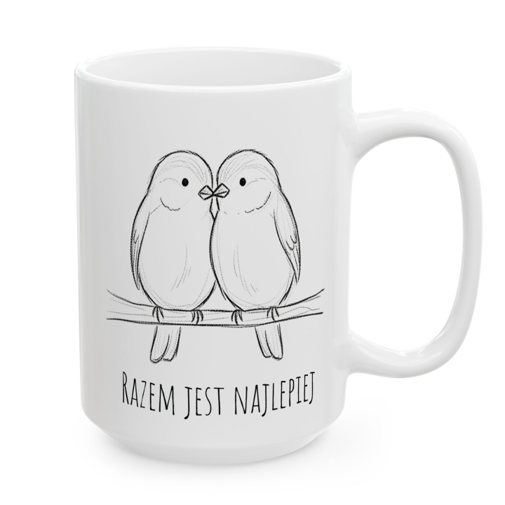 Kubek z nadrukiem dla pary – ptaszki „RAZEM JEST NAJLEPIEJ”
