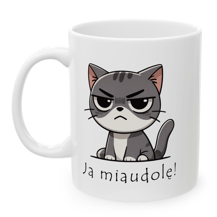 Kubek z nadrukiem kota „Ja miaudole!” – śmieszny kubek dla kociarzy do biura