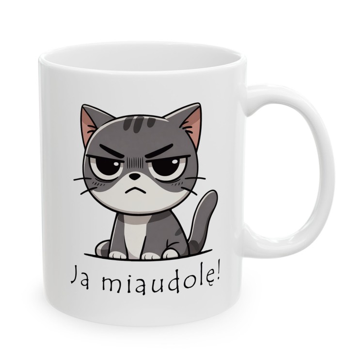 Kubek z nadrukiem kota „Ja miaudole!” – śmieszny kubek dla kociarzy do biura