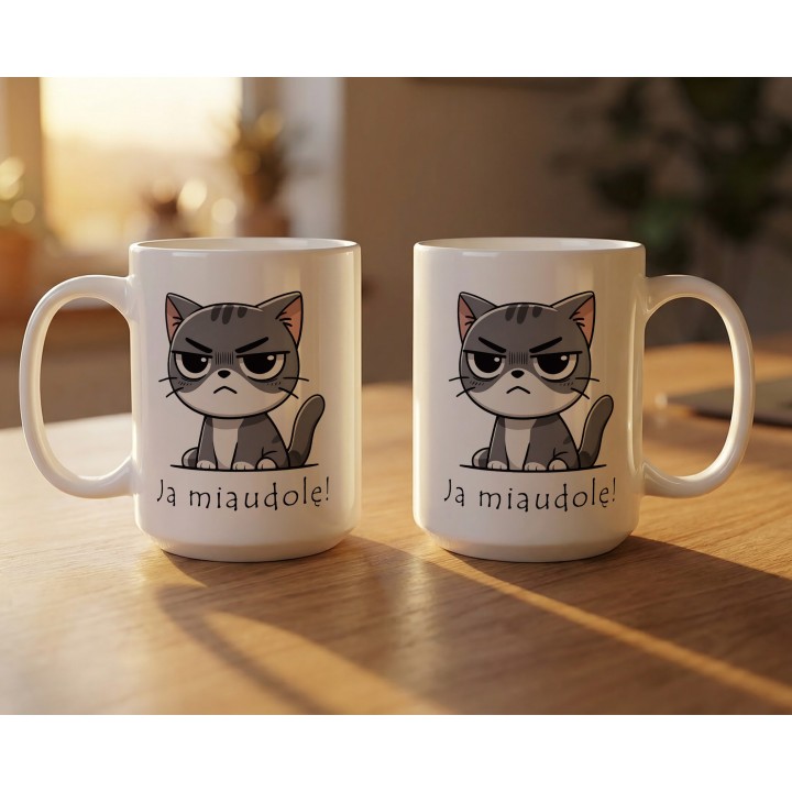 Kubek z nadrukiem kota „Ja miaudole!” – śmieszny kubek dla kociarzy do biura