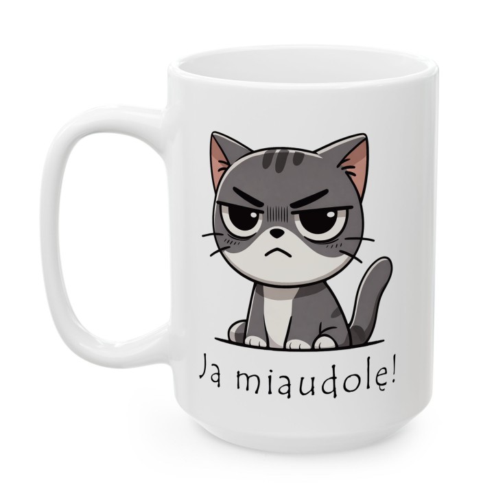 Kubek z nadrukiem kota „Ja miaudole!” – śmieszny kubek dla kociarzy do biura
