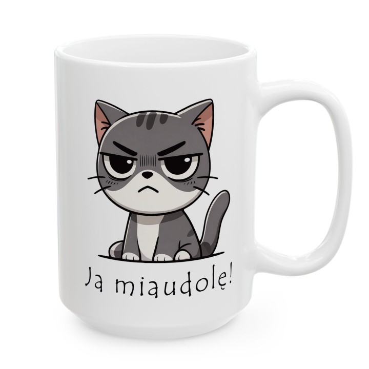 Kubek z nadrukiem kota „Ja miaudole!” – śmieszny kubek dla kociarzy do biura