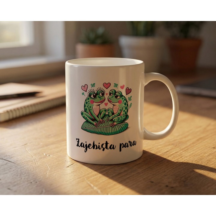 Kubek z nadrukiem „Żajebista para” – żabki i serduszka, prezent dla par