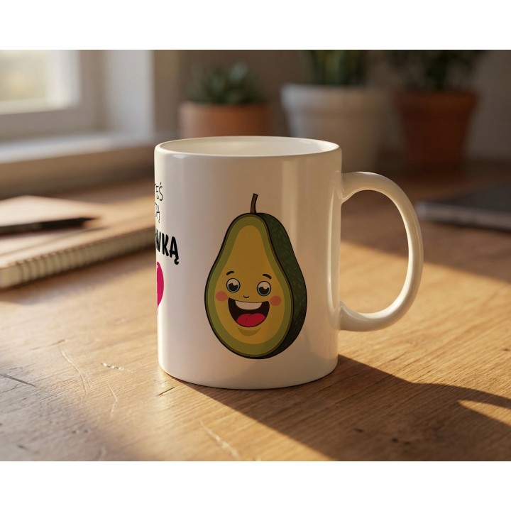 Kubek z nadrukiem „Jesteś moją połówką” – awokado i serce, prezent dla par