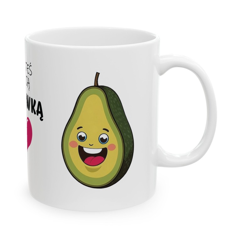 Kubek z nadrukiem „Jesteś moją połówką” – awokado i serce, prezent dla par