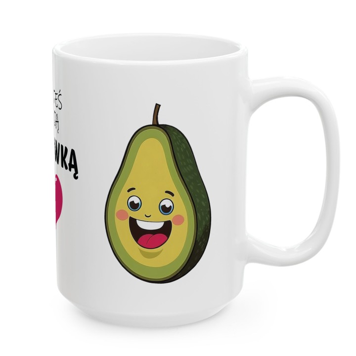 Kubek z nadrukiem „Jesteś moją połówką” – awokado i serce, prezent dla par