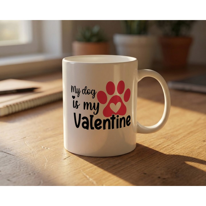 Kubek „My dog is my Valentine” – walentynkowy kubek dla psiary z łapką i sercem