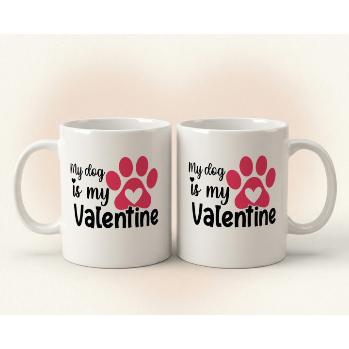Kubek „My dog is my Valentine” – walentynkowy kubek dla psiary z łapką i sercem