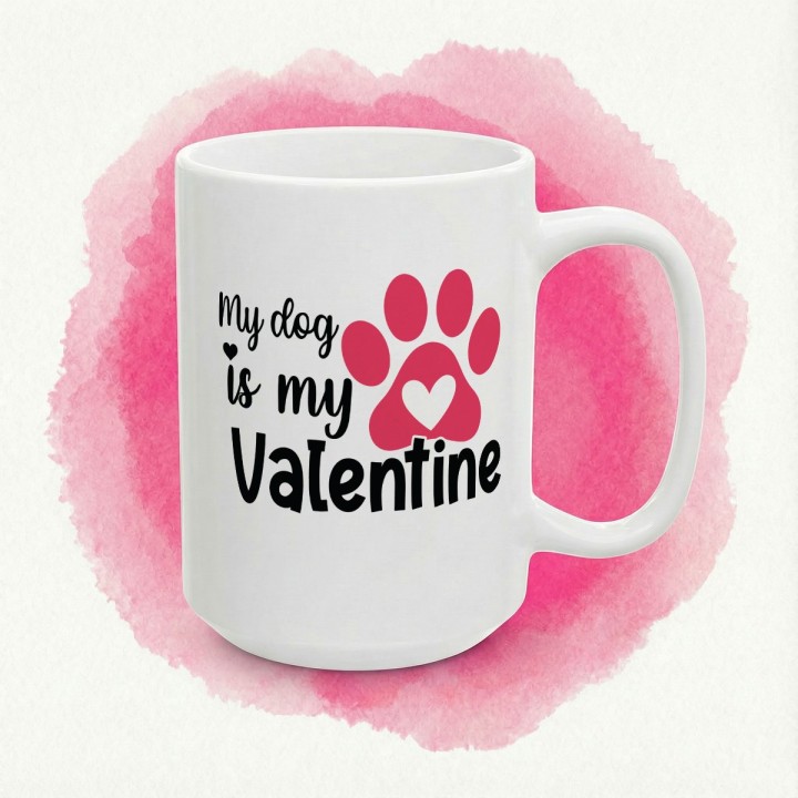 Kubek „My dog is my Valentine” – walentynkowy kubek dla psiary z łapką i sercem