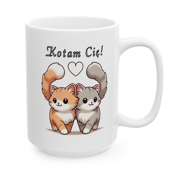 Kubek z nadrukiem „Kotam Cię!” – zakochane kotki, prezent na walentynki dla par