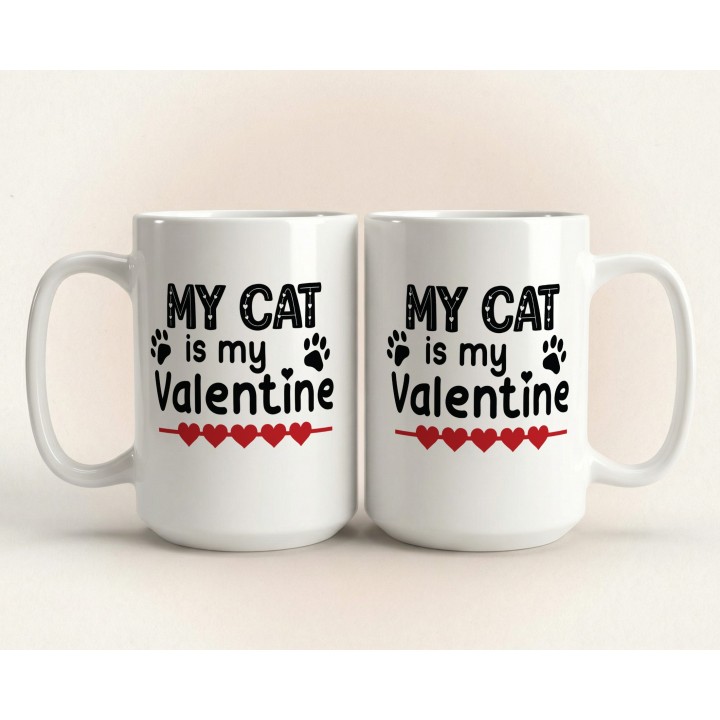 Kubek „My Cat is my Valentine” – walentynkowy kubek dla kociary z łapkami i sercami